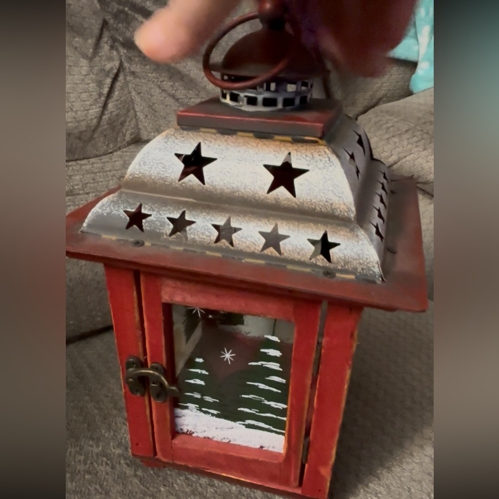 Rustic Christmas Snowman Red Star Lantern